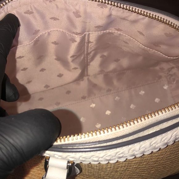 KATE SPADE White Leather Rattan Two Top Handle Tote Zipper Closure Crossbody Bag - Picture 13 of 17